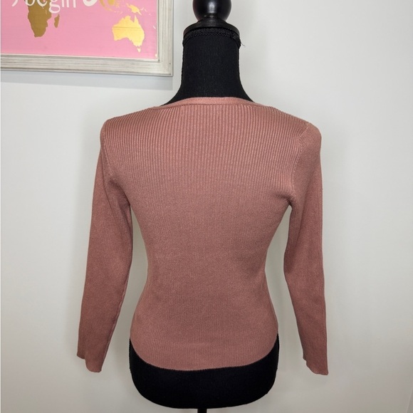Full Circle Trends Mauve Front Tie Long Sleeve Cardigan (M) - Picture 5 of 7